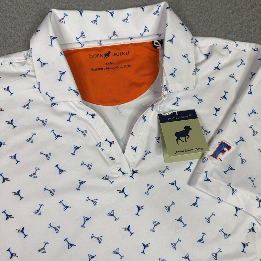 Florida Gators Polo Shirt Women L Horn Legend Martini Print Performance Golf NWT
